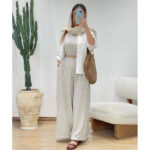 ست شومیز و اورال گل دار جنس لنین کد 1046 - Image 2