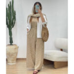 ست شومیز و اورال گل دار جنس لنین کد 1046 - Image 3