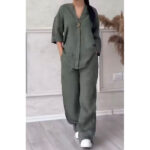 ست شومیز جلو بسته و شلور مدل تانیا کد 1026 - Image 3