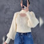 ست 2 تکه تاپ و آستین بافت کد 1075