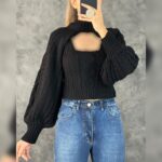 ست 2 تکه تاپ و آستین بافت کد 1075 - Image 4