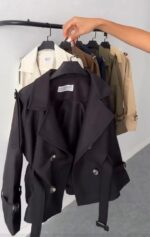 ترنچ کت کوتاه کتان کد 1140 - Image 3