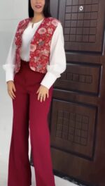 ست یلدا سه تیکه شومیز و شلوار و ژیله کد 1213 - Image 4