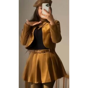 ست کت و دامن پلیسه مدل عسلی