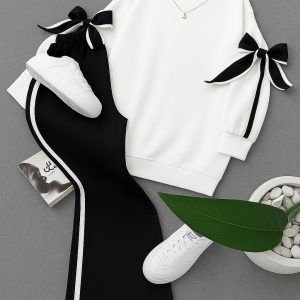 ست دورس و شلوار خط دار پاپیونی کد 6227