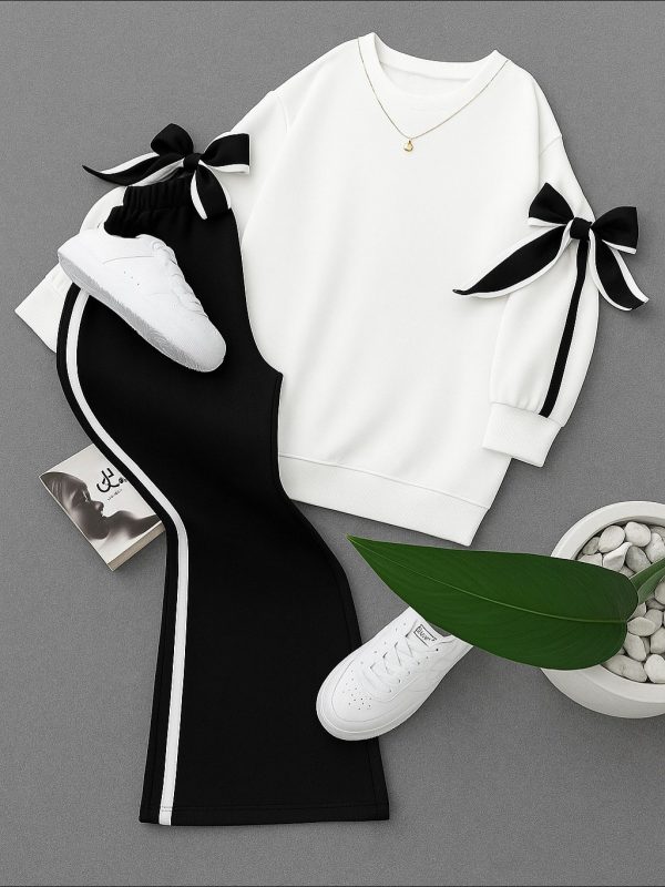 IMG_1115 ست دورس و شلوار خط دار پاپیونی کد 6227 - Image 1