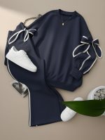 ست دورس و شلوار خط دار پاپیونی کد 6227 - Image 6